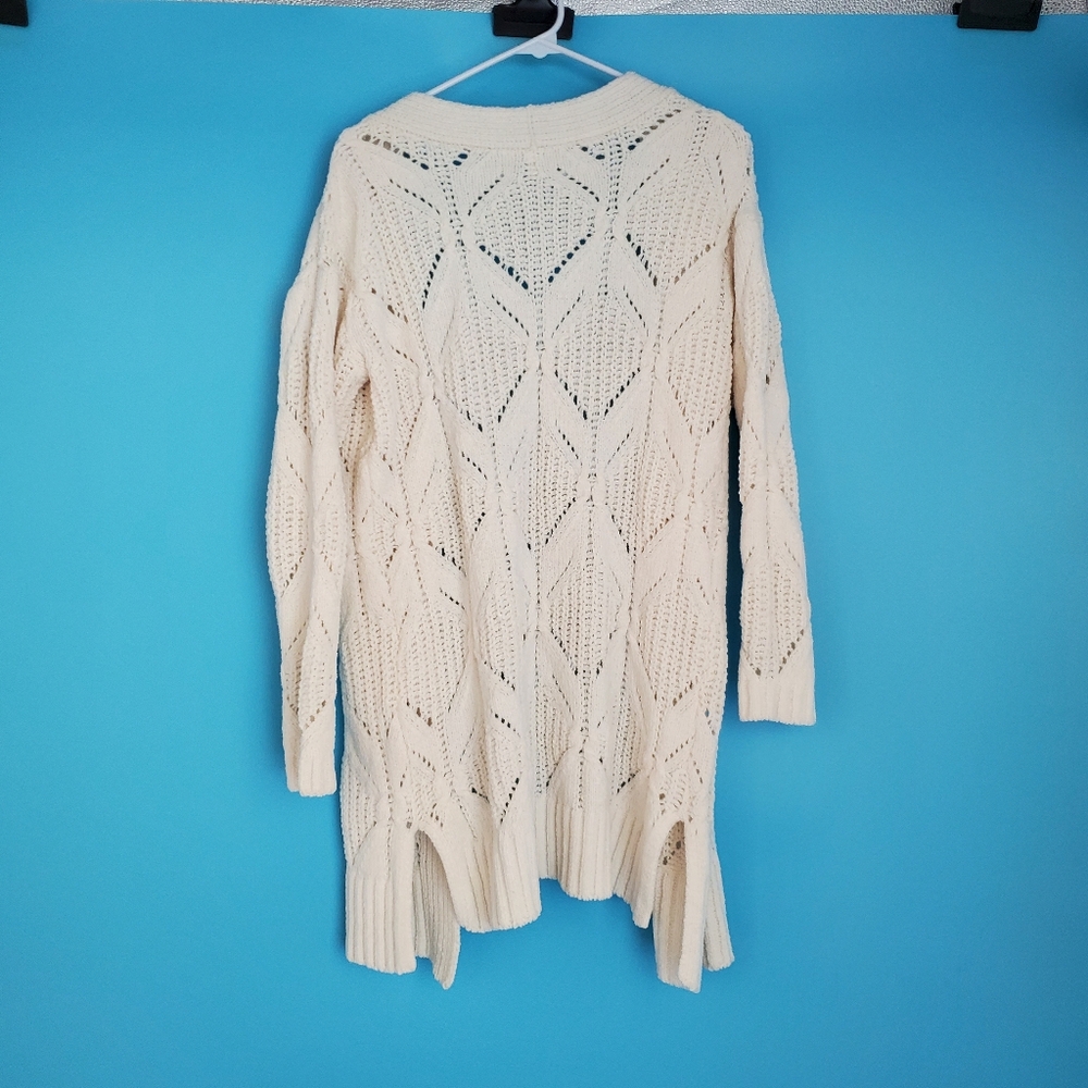 Derek Heart Open Front Long Cardigan Size Small Soft White - Picture 3 of 5
